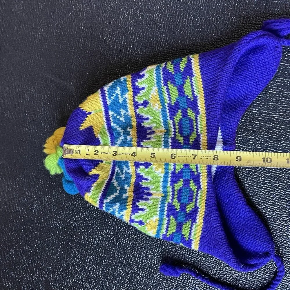 Vintage Igloos Purple Yellow‎ Nordic Knit Wool Beanie Hat Ear Flaps Ski Vikings